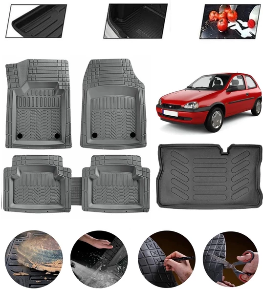 Opel Corsa B 1993-2000 Uyumlu Paspas Araca Özel Bagaj Havuzu MBS Gri ürün görseli 1