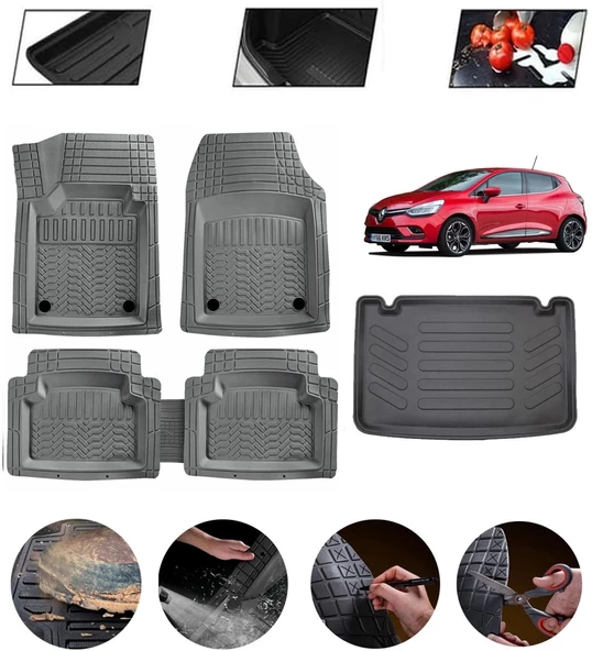 Renault Clio 4 Hatchback 2012-2019 Uyumlu Paspas Araca Özel Bagaj Havuzu MBS Gri ürün görseli 1