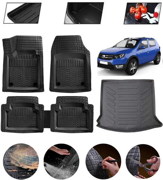 Dacia Sandero 2008-2021 Uyumlu Paspas Araca Özel Bagaj Havuzu MBS Siyah ürün görseli 1