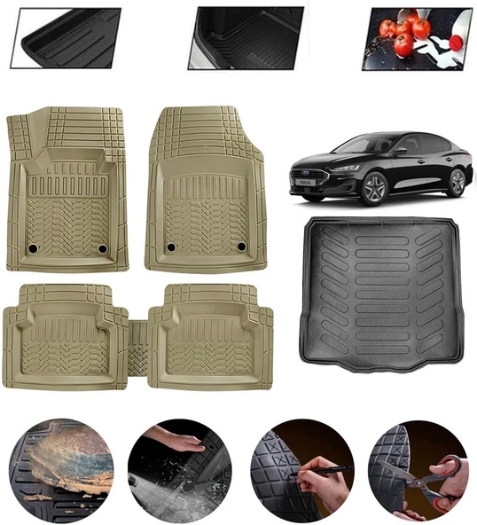 Ford Focus 5 Hatchback Tamir Kitli Uyumlu Paspas Araca Özel Bagaj Havuzu MBS Bej ürün görseli 1