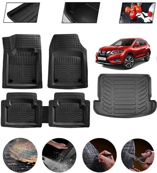 Nissan X-Trail 2013-2021 7 Koltuklu Uyumlu Paspas Araca Özel Bagaj Havuzu MBS Siyah ürün görseli 1