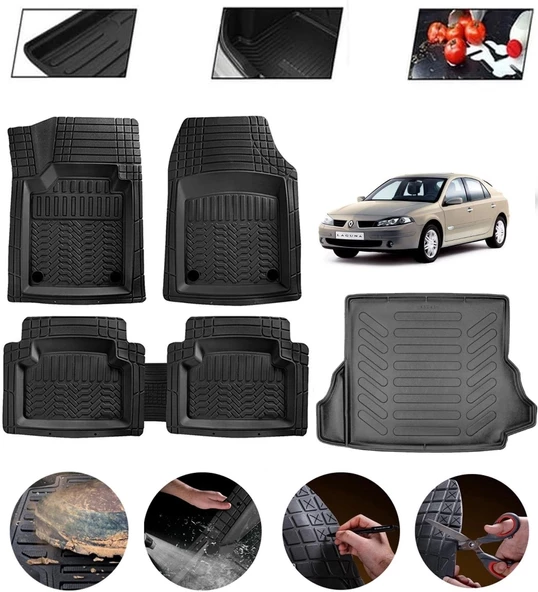 Renault Laguna 2 2001-2007 Uyumlu Paspas Araca Özel Bagaj Havuzu MBS Siyah ürün görseli 1