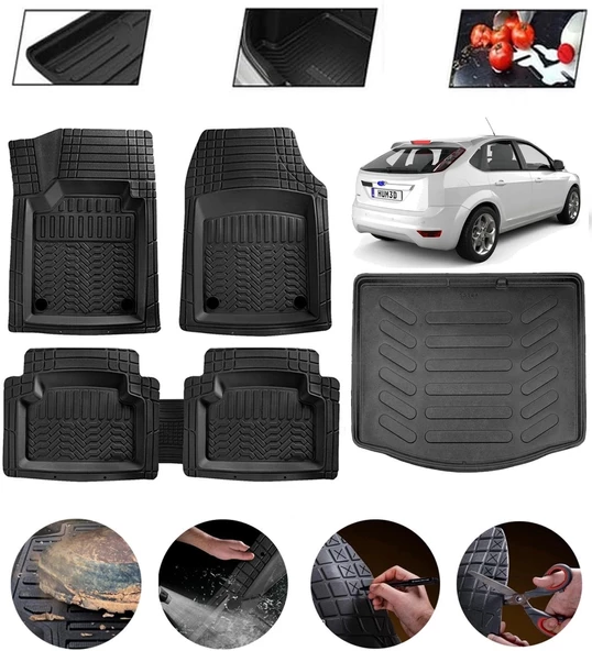 Ford Focus 2 Hatchback Uyumlu Paspas Araca Özel Bagaj Havuzu MBS Siyah ürün görseli 1
