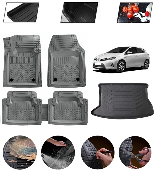Toyota Auris 2007-2012 Uyumlu Paspas Araca Özel Bagaj Havuzu MBS Gri ürün görseli 1