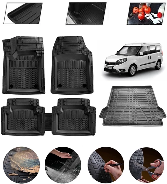 Fiat Doblo Maxi 2010-2015 Sonrası Uyumlu Paspas Araca Özel Bagaj Havuzu MBS Siyah ürün görseli 1