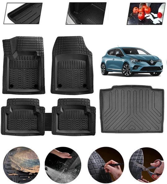 Renault Clio 5 2019-2023 Uyumlu Paspas Araca Özel Bagaj Havuzu MBS Siyah ürün görseli 1