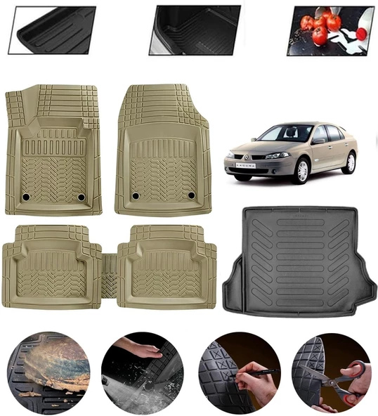 Renault Laguna 2 2001-2007 Uyumlu Paspas Araca Özel Bagaj Havuzu MBS Bej ürün görseli 1