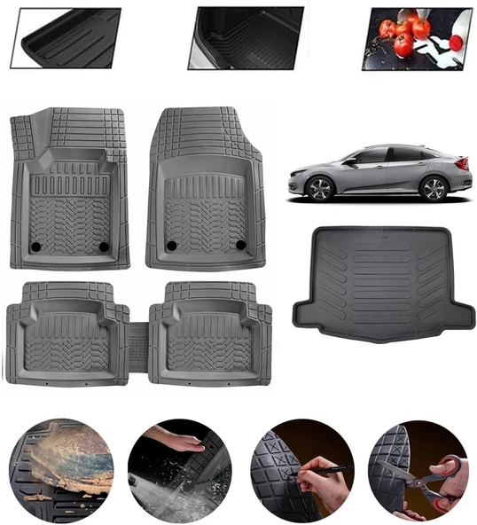 Honda Civic Hatchback 2016-2021 Uyumlu Paspas Araca Özel Bagaj Havuzu MBS Gri ürün görseli 1