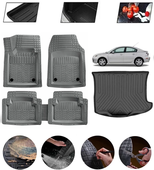 Mazda 3 2009-2013 Uyumlu Paspas Araca Özel Bagaj Havuzu MBS Gri ürün görseli 1