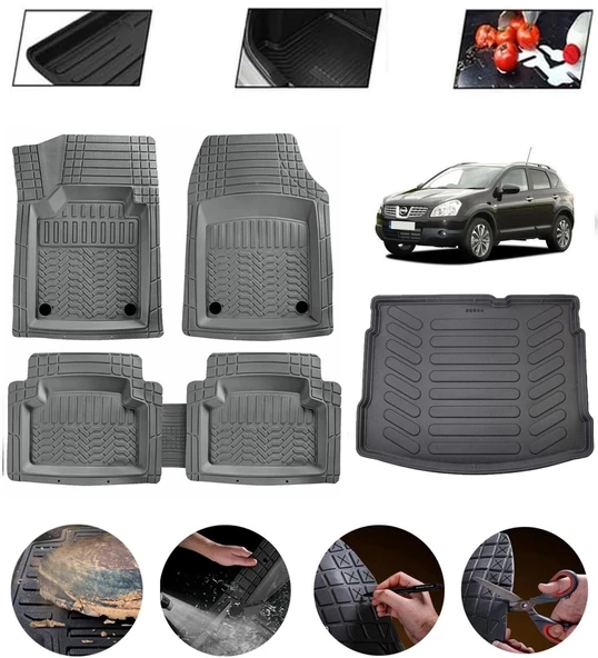 Nissan Qashqai 2006-2013 5 Koltuk Uyumlu Paspas Araca Özel Bagaj Havuzu MBS Gri ürün görseli 1