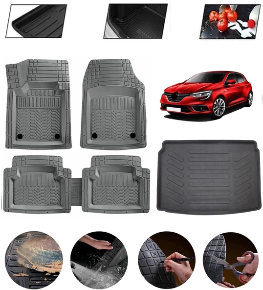 Renault Megane 4 Hatchback 2016-2025 Uyumlu Paspas Araca Özel Bagaj Havuzu MBS Gri ürün görseli 1