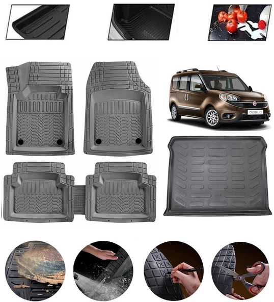 Fiat Doblo 2 2010-2022 Uyumlu Paspas Araca Özel Bagaj Havuzu MBS Gri ürün görseli 1