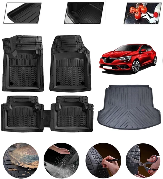 Renault Megane 4 Sedan Çift Cepli 2016-2025 Uyumlu Paspas Araca Özel Bagaj Havuzu MBS Siyah ürün görseli 1