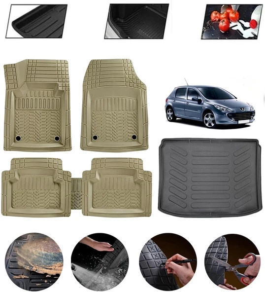 Peugeot 308 2007-2013 Uyumlu Paspas Araca Özel Bagaj Havuzu MBS Bej ürün görseli 1
