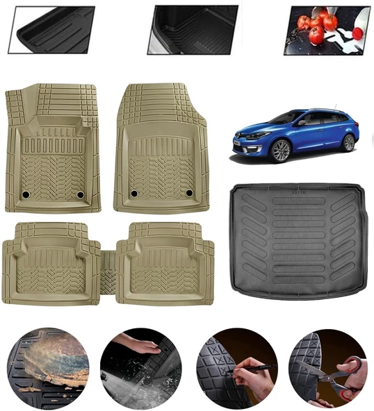 Renault Megane 3 Sport Tourer 2009-2016 Uyumlu Paspas Araca Özel Bagaj Havuzu MBS Bej ürün görseli 1