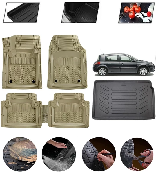 Renault Megane 2 Hatchback 2002-2009 Uyumlu Paspas Araca Özel Bagaj Havuzu MBS Bej ürün görseli 1