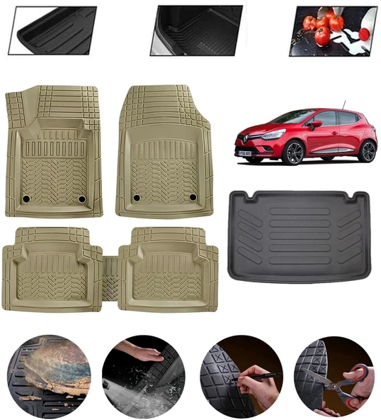 Renault Clio 4 Hatchback 2012-2019 Uyumlu Paspas Araca Özel Bagaj Havuzu MBS Bej ürün görseli 1