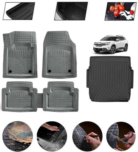 Citroen C5 Aircross Ust Kısım 2017-2025 Uyumlu Paspas Araca Özel Bagaj Havuzu MBS Gri ürün görseli 1