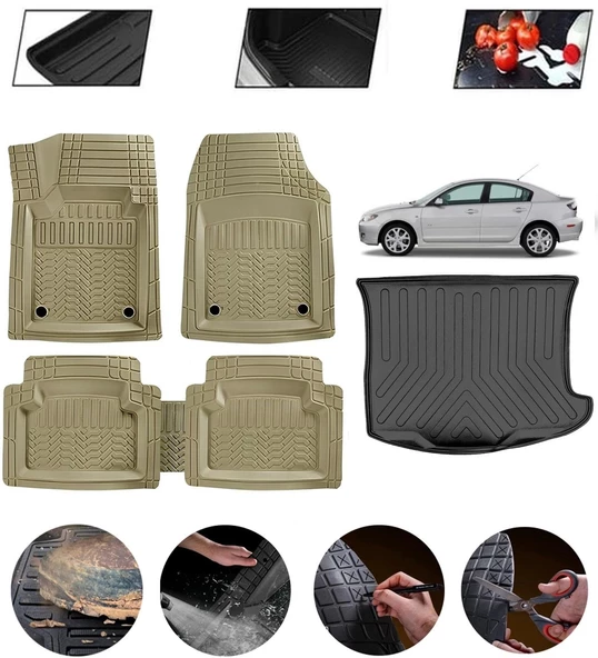 Mazda 3 2009-2013 Uyumlu Paspas Araca Özel Bagaj Havuzu MBS Bej ürün görseli 1