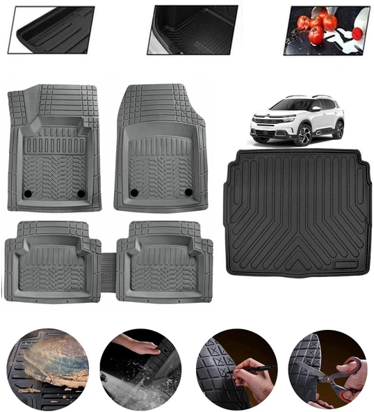 Citroen C5 Aircross Alt Kısım 2017-2025 Uyumlu Paspas Araca Özel Bagaj Havuzu MBS Gri ürün görseli 1