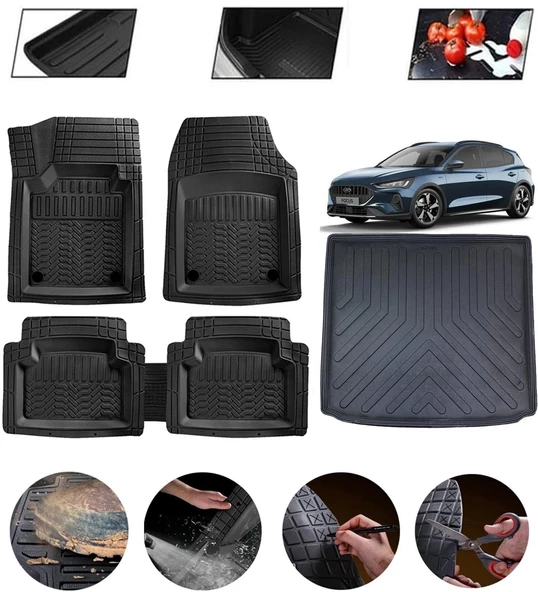 Ford Focus 5 Station Wagon Ust Uyumlu Paspas Araca Özel Bagaj Havuzu MBS Siyah ürün görseli 1