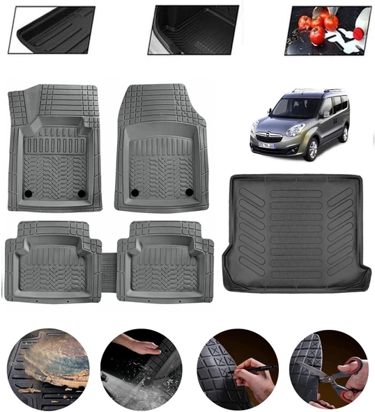 Opel Combo 2001-2011 Uyumlu Paspas Araca Özel Bagaj Havuzu MBS Gri ürün görseli 1