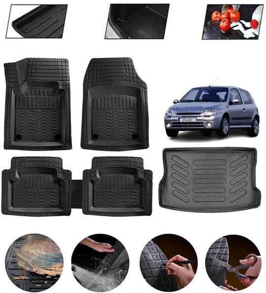 Renault Clio 2 1998-2005 Uyumlu Paspas Araca Özel Bagaj Havuzu MBS Siyah ürün görseli 1