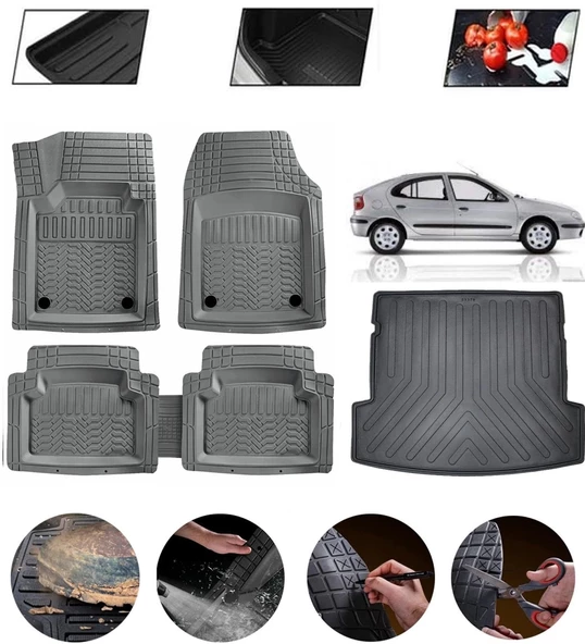 Renault Megane 1 1995-2002 Uyumlu Paspas Araca Özel Bagaj Havuzu MBS Gri ürün görseli 1
