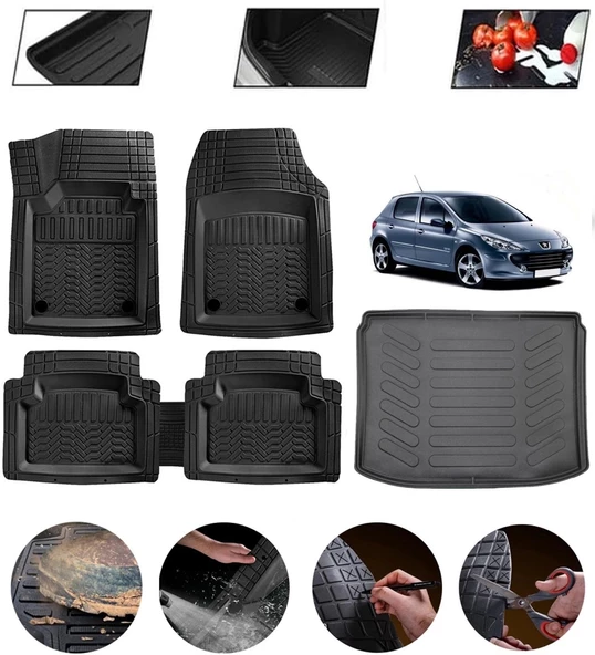 Peugeot 307 Uyumlu Paspas Araca Özel Bagaj Havuzu MBS Siyah ürün görseli 1