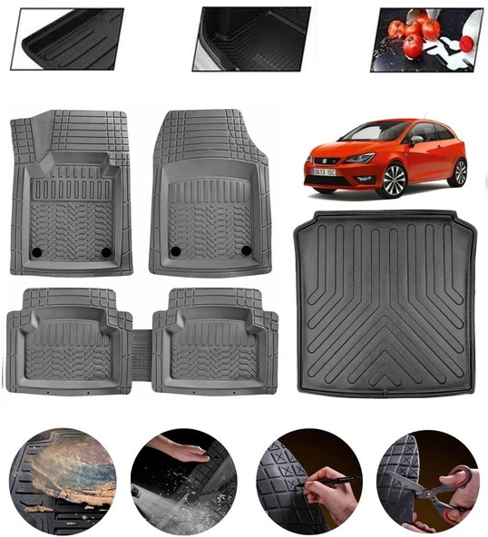 Seat İbiza Hatchback 2008-2017 Uyumlu Paspas Araca Özel Bagaj Havuzu MBS Gri ürün görseli 1