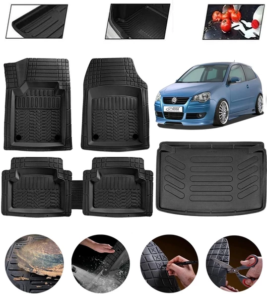 Volkswagen Polo 9N 2002-2009 Uyumlu Paspas Araca Özel Bagaj Havuzu MBS Siyah ürün görseli 1