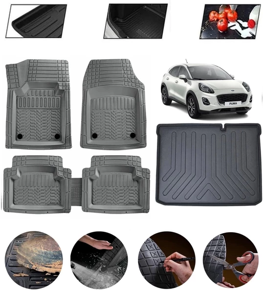 Ford Puma 2019-2025 Alt Uyumlu Paspas Araca Özel Bagaj Havuzu MBS Gri ürün görseli 1