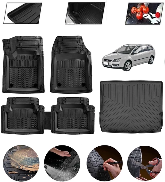Ford Focus 2 Station Wagon Uyumlu Paspas Araca Özel Bagaj Havuzu MBS Siyah ürün görseli 1
