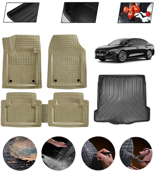 Ford Focus 5 Hatchback İnce Stepneli Uyumlu Paspas Araca Özel Bagaj Havuzu MBS Bej ürün görseli 1