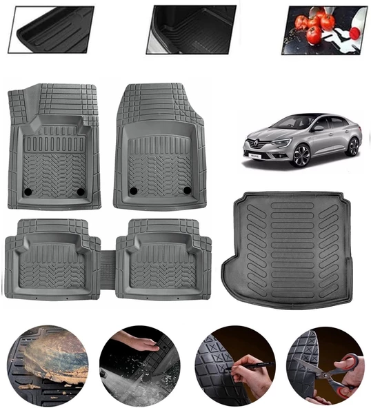 Renault Megane 4 Sedan Sağ Cepli2016-2025 Uyumlu Paspas Araca Özel Bagaj Havuzu MBS Gri ürün görseli 1