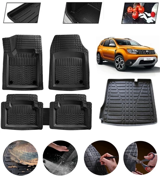 Dacia Duster 4X2 2018-2023 Uyumlu Paspas Araca Özel Bagaj Havuzu MBS Siyah ürün görseli 1