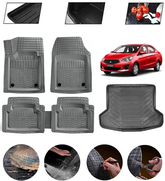 Mitsubishi Attrage Sedan 2014 Sonrası Uyumlu Paspas Araca Özel Bagaj Havuzu MBS Gri ürün görseli 1