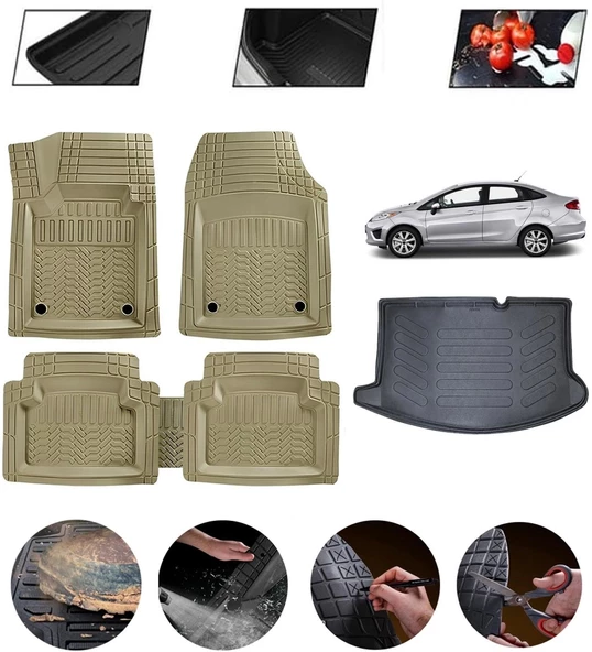 Ford Fiesta 2009-2017 Uyumlu Paspas Araca Özel Bagaj Havuzu MBS Bej ürün görseli 1