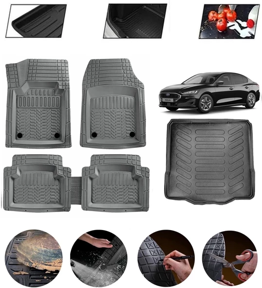 Ford Focus 5 Hatchback Tamir Kitli Uyumlu Paspas Araca Özel Bagaj Havuzu MBS Gri ürün görseli 1