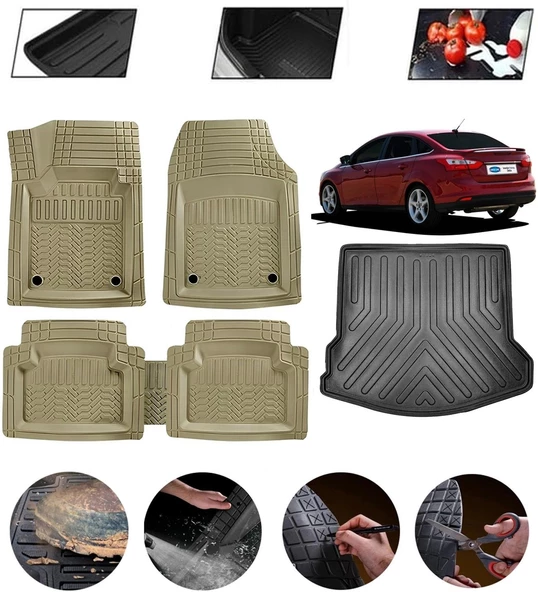 Ford Focus 3 Sedan Uyumlu Paspas Araca Özel Bagaj Havuzu MBS Bej ürün görseli 1