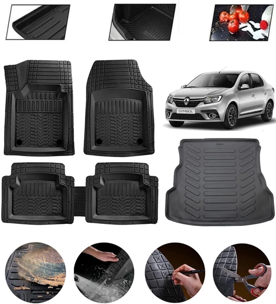 Renault Symbol 2008-2012 Uyumlu Paspas Araca Özel Bagaj Havuzu MBS Siyah ürün görseli 1