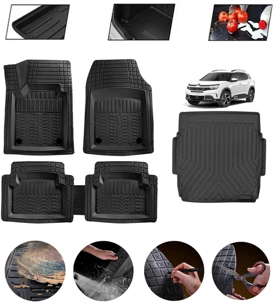 Citroen C5 Aircross Ust Kısım 2017-2025 Uyumlu Paspas Araca Özel Bagaj Havuzu MBS Siyah ürün görseli 1