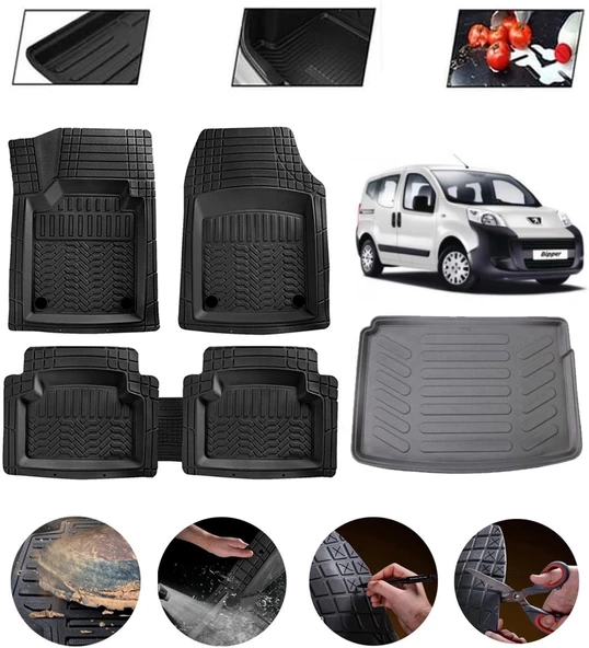 Peugeot Bipper Uyumlu Paspas Araca Özel Bagaj Havuzu MBS Siyah ürün görseli 1