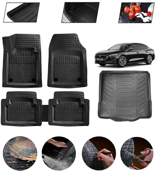 Ford Focus 5 Hatchback Tamir Kitli Uyumlu Paspas Araca Özel Bagaj Havuzu MBS Siyah ürün görseli 1