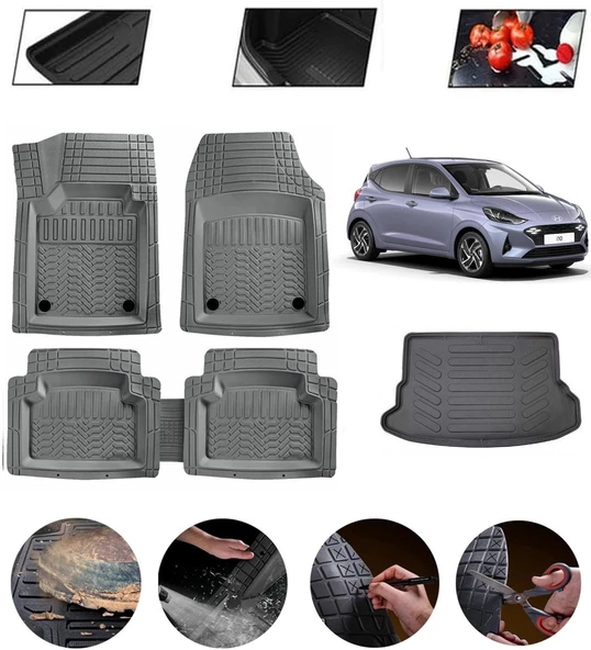 Hyundai İ10 Uyumlu Paspas Araca Özel Bagaj Havuzu MBS Gri ürün görseli 1