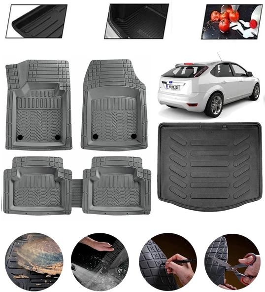 Ford Focus 2 Hatchback Uyumlu Paspas Araca Özel Bagaj Havuzu MBS Gri ürün görseli 1