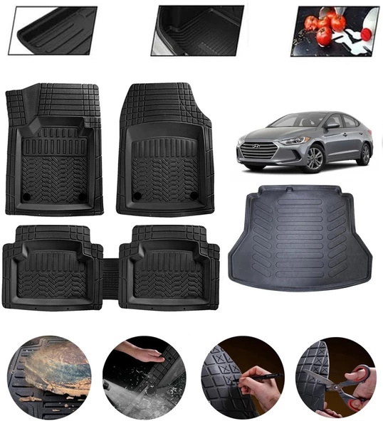 Hyundai Elantra 2015-2020 Uyumlu Paspas Araca Özel Bagaj Havuzu MBS Siyah ürün görseli 1