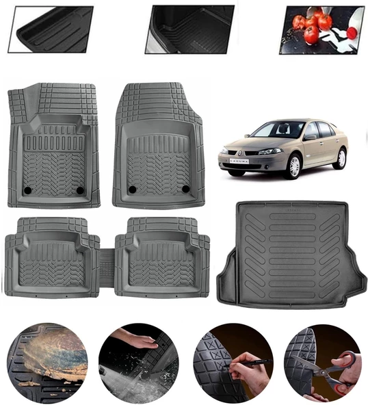 Renault Laguna 2 2001-2007 Uyumlu Paspas Araca Özel Bagaj Havuzu MBS Gri ürün görseli 1