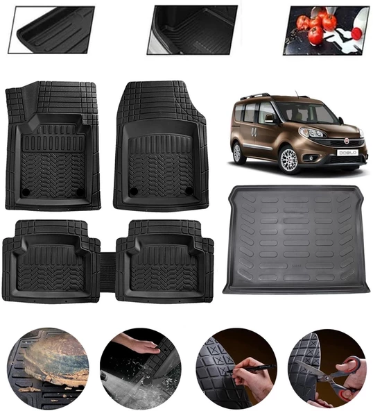 Fiat Doblo 2 2010-2022 Uyumlu Paspas Araca Özel Bagaj Havuzu MBS Siyah ürün görseli 1