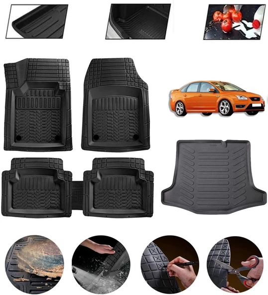 Ford Focus 2 Sedan Uyumlu Paspas Araca Özel Bagaj Havuzu MBS Siyah ürün görseli 1